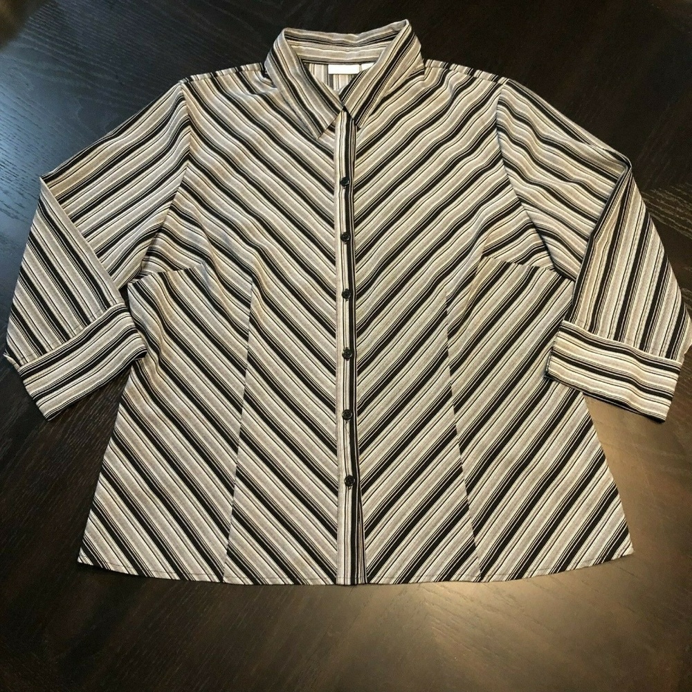 Apt 9 Womens Stretch Shirt Black And White Stripe